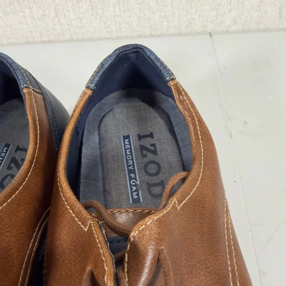 Izod kasson mens Oxford dress casual shoe size 9M dark tan and‎ navy blue